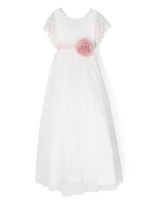 AMAYA belted tulle flared dress - White