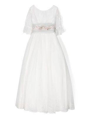 AMAYA floral-appliqué communion dress - White