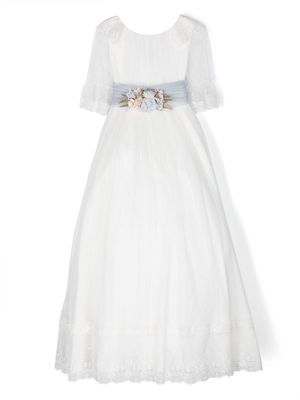 AMAYA floral-appliqué full-skirt dress - White