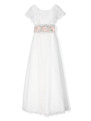 AMAYA floral-appliqué long dress - White