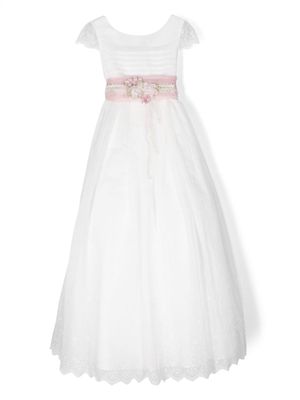 AMAYA floral-appliqué pleated communion dress - White