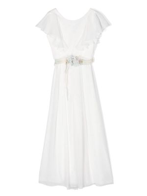 AMAYA floral-appliqué ruffled jumpsuit - White