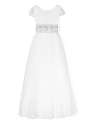 AMAYA floral-appliqué tulle maxi dress - White