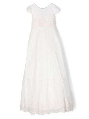 AMAYA floral-embroidered communion dress - White