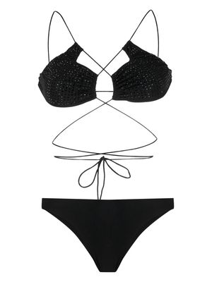 Amazuìn crystal-embellished wraparound-strap bikini - Black