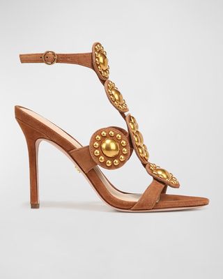 Amber Studded Suede Ankle-Strap Sandals