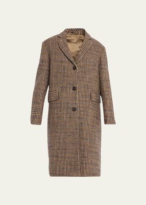 Amber Wool Houndstooth Single-Breasted Coat
