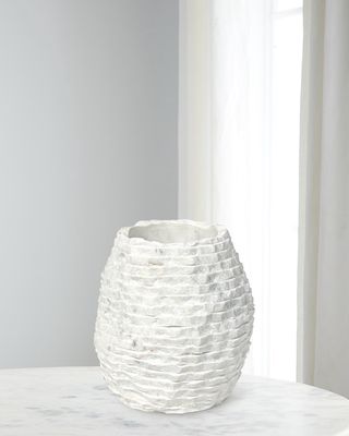 Ambrose Short Chiseled Marble Vase, 9"