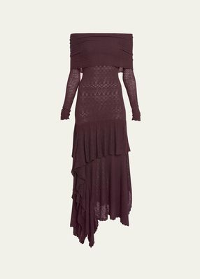 Ambrosia Pointelle Off-Shoulder Tiered Maxi Dress