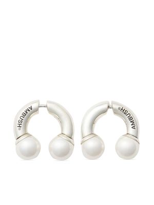 AMBUSH Barbell faux pearl-embellished earrings - Silver