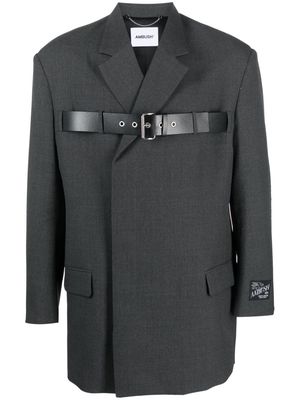 AMBUSH belted-detail virgin-wool blazer - Grey