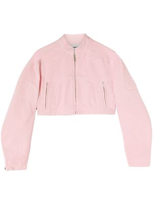 AMBUSH cropped denim biker jacket - Pink