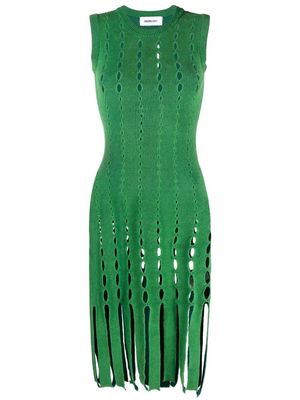 AMBUSH cut-out detailed fringed dress - GREEN NO COLOR