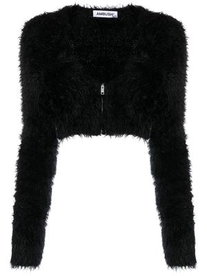 AMBUSH faux-fur crop zipped cardigan - Black