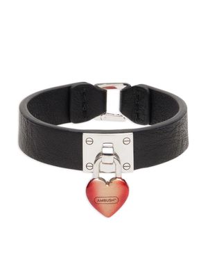 AMBUSH Fire Heart-padlock leather bracelet - Black