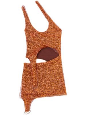 AMBUSH one-shoulder cutout sequinned minidress - Orange