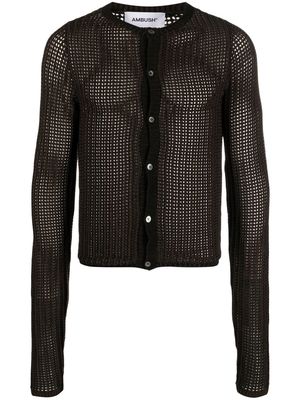 AMBUSH slim open-knit crew-neck cardigan - Brown