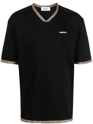 AMBUSH stripe-trimmed V-neck T-shirt - Black