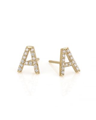 Amelia 14k Gold Diamond Initial Stud Earrings