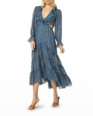 Amelia Floral Chiffon Cutout-Waist Midi Dress
