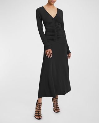 Amelie Ruched A-Line Jersey Midi Dress