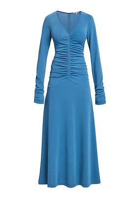 Amelie Ruched Long-Sleeve Midi-Dress