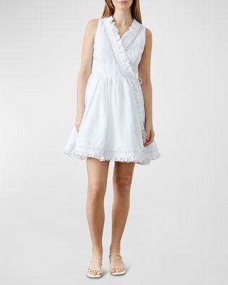 Amella Ruffle-Trim Linen Wrap Mini Dress