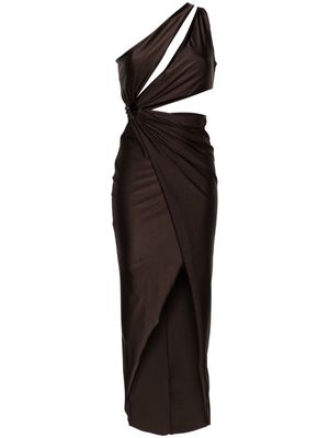 Amen asymmetric satin maxi dress - Brown