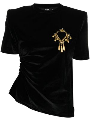Amen bead-embellished velvet T-shirt - Black