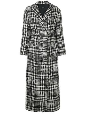 Amen bouclè check belted coat - White