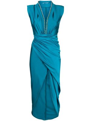 Amen chain-link detail satin dress - Blue