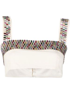 Amen cropped rainbow-crystal embellished top - Neutrals