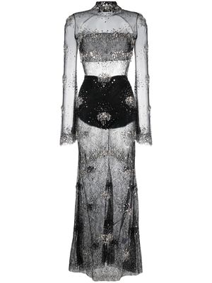 Amen crystal-embellished lace gown - Black