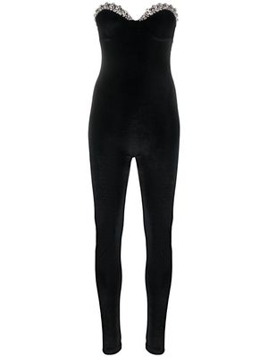 Amen crystal-embellished strapless velvet jumpsuit - Black