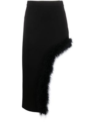 Amen feather-trim asymmetric midi skirt - Black