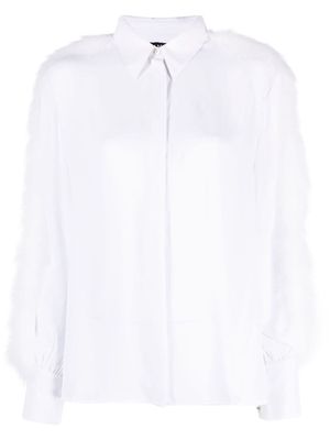 Amen feather-trim detail crepe shirt - White