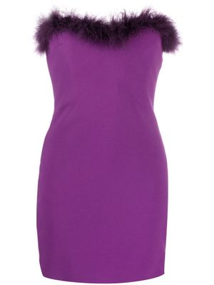 Amen feather-trim strapless crepe minidress - Purple