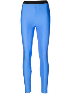 Amen logo-waistband high-shine leggings - Blue