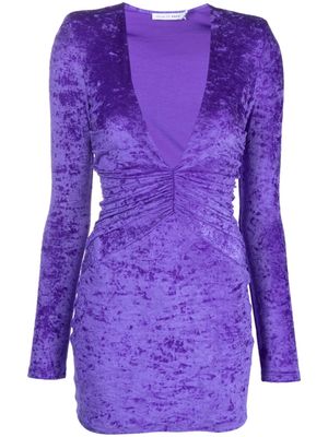 Amen plunging V-neck crushed velvet minidress - Purple