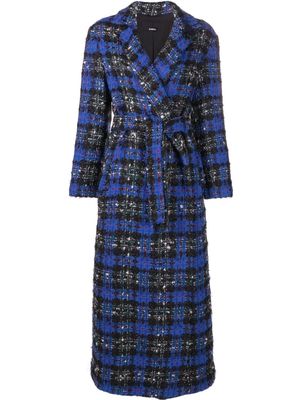 Amen tweed belted-waist coat - Blue