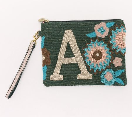 America & Beyond Beaded Initial Pouch Wristlet