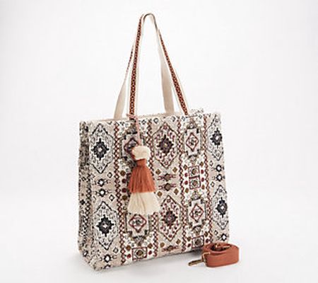 America & Beyond Jacquard Tote with Removable Crossbody Strap