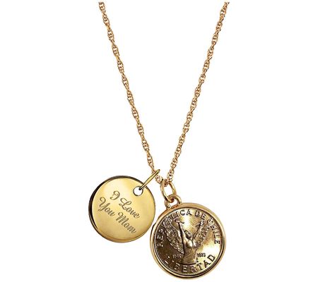 American Coin Goldtone Angel Pendant w/ I Love ou Mom Charm