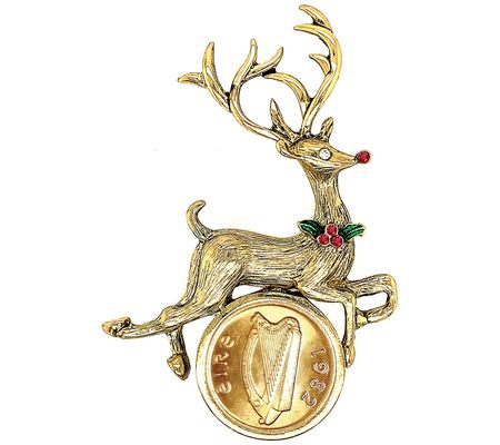 American Coin Irish Coin Reindeer Holiday Brooc h