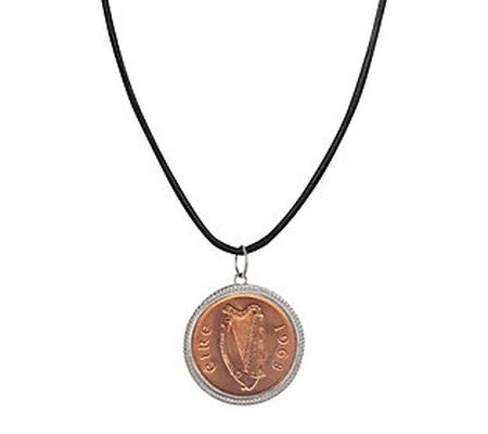 American Coin Large Irish Penny Coin Pendant w/ Leather Cord