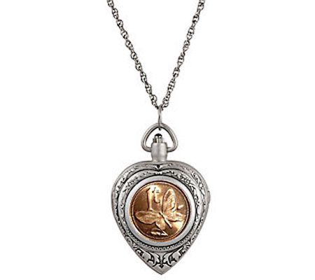 American Coin Treasures Butterfly Coin Heart Wa tch Pendant