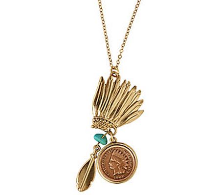 American Coin Treasures Indian Head Penny Headd ress Necklace