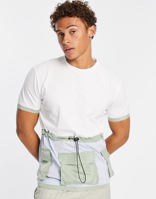 American Stitch color block t-shirt with cargo pocket detail in white