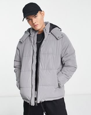 American Stitch nylon puffer jacket in gray-Multi