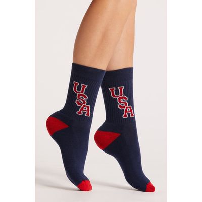 American Trench 1968 USA Crew Socks in Navy/Red 